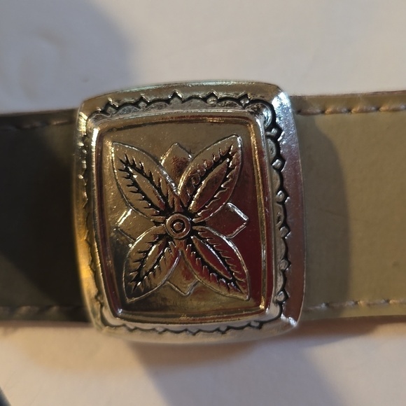 Womens leather Multi-Color Belt Silver floral square medallion Silver Buckle S/M main image 4
